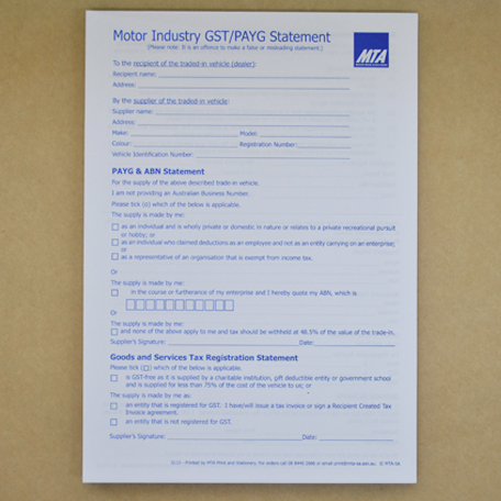 S115 - GST/PAYG Statement Pad